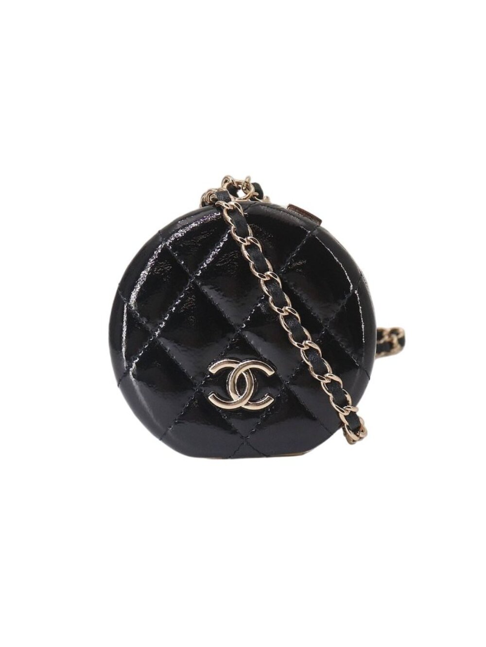 Chanel Quilted Chain Mirror Patent Leather Black Gold